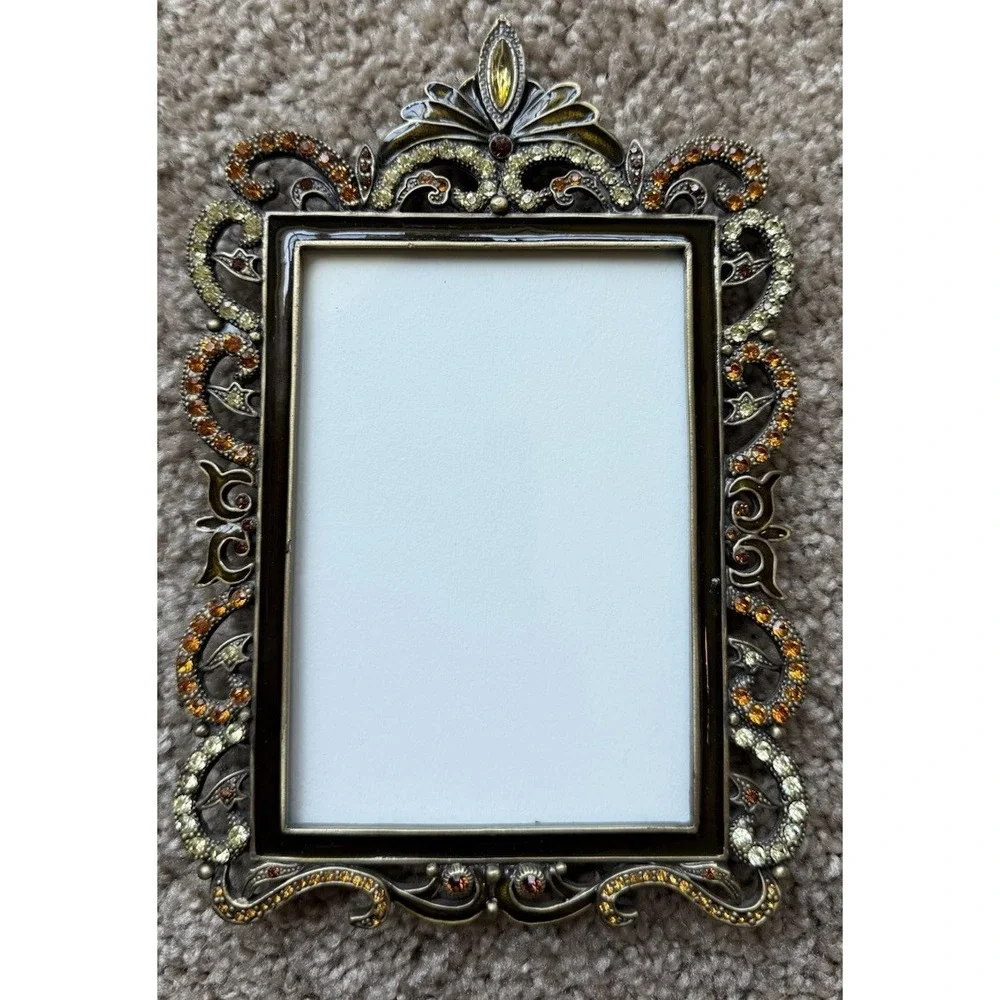 Tizo Jeweled Crystal Metal Butterfly Filigree 4x6 Photo Frame Antique Gold